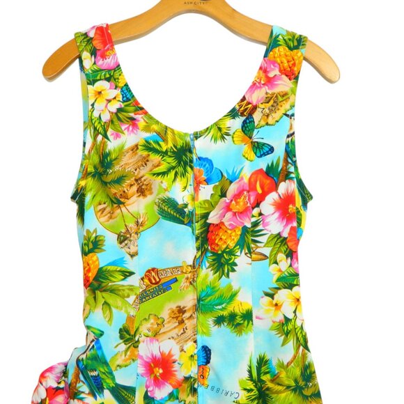 Tropical Holiday Party Caribbean Floral Dress Light Faux Wrap Skirt Size S/M - Picture 11 of 16